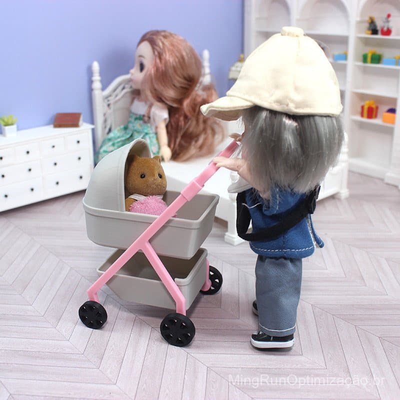 Carrinho de Bebê em Miniatura 1:12 para Casa de Bonecas, Carrinho de Bebê Realista, Berço de Bebê Miniatura, Carrinho de