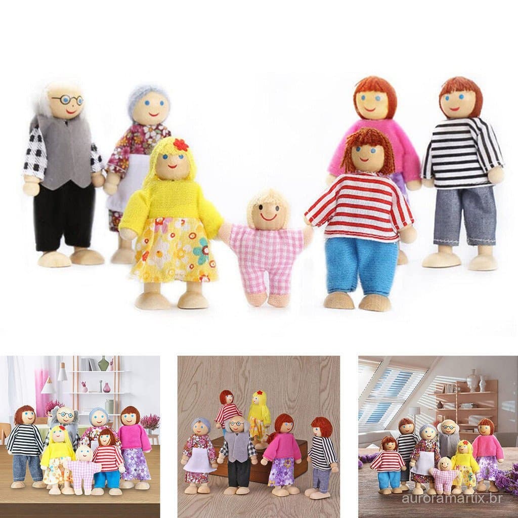 7 Unidades/Pacote Dos Desenhos Animados Em Miniatura Família De Madeira Móvel Articulado Boneca Pai-Filho Brinquedos Cri