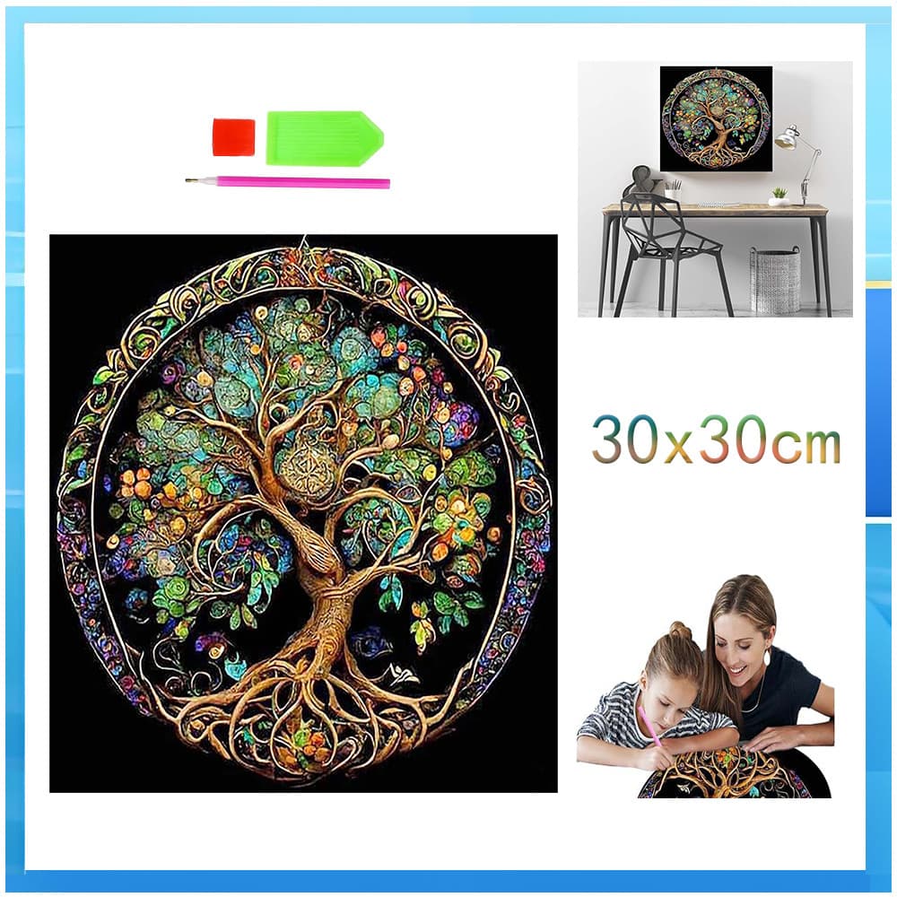 Conjunto de pintura de diamante adulto 5D Árvore colorida 30x30cm DIY redondo diamante decoração de parede para casa
