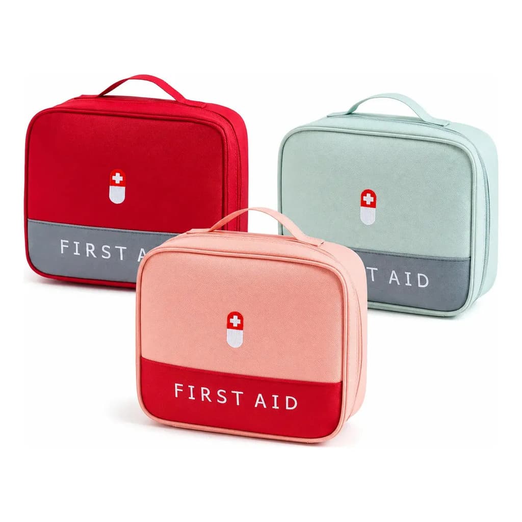 Kit 3 Necessaire Bolsa Porta Remédios Primeiros Socorros Vermelha Cinza Rosa