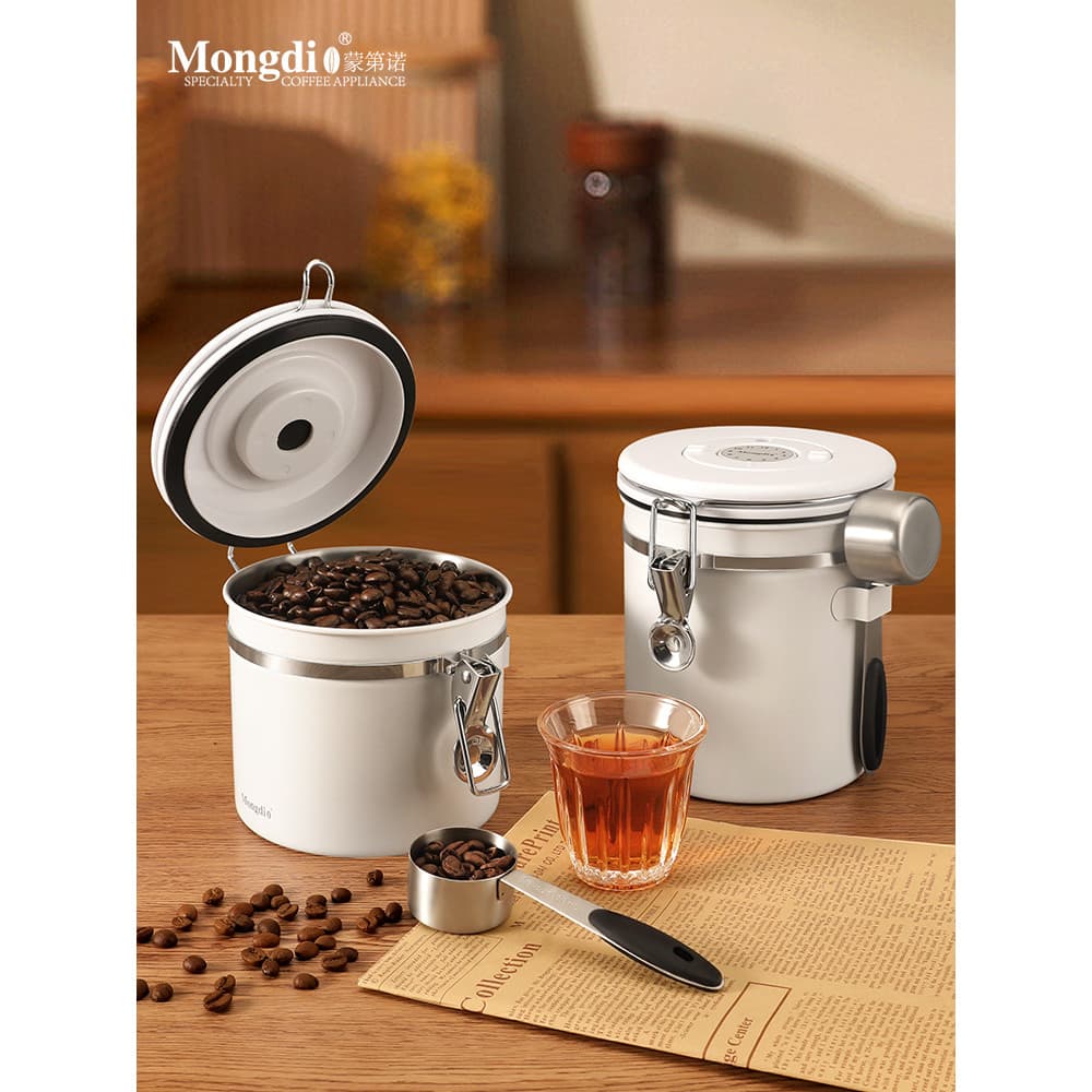 Mongdio tanque de armazenamento de grãos de café, tanque selado em pó de café, tanque de feijão de escape unidirecional,