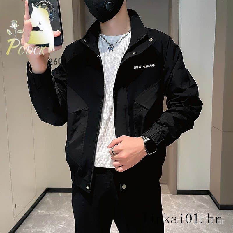 Macacão jaqueta masculina primavera outono fluxo bordado jaqueta novo estilo masculino Casual outono jaqueta