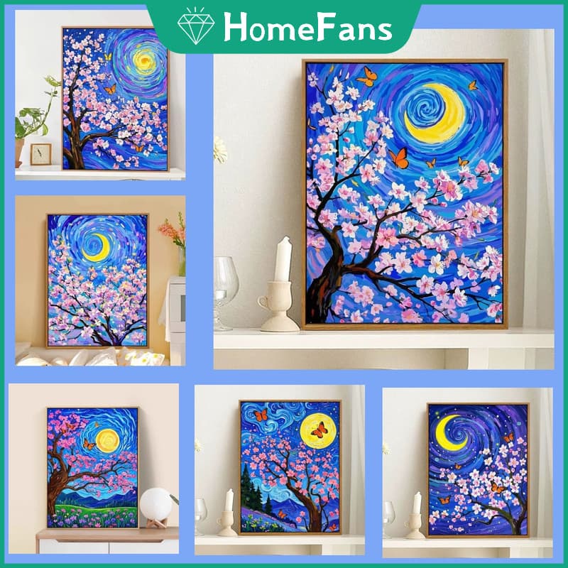 Newsandrainhf Heheshopárvore De Flor De Cerejeira 5D DIY Pintura Diamante Redondo Strass Ponto Cruz Decoração De Parede 