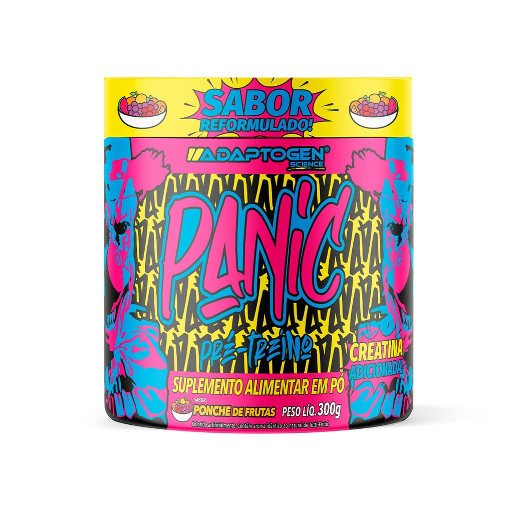 Pré Treino Adaptogen Panic 300g Ponche de Frutas Suplemento Alimentar em Pó para Academia Fitness