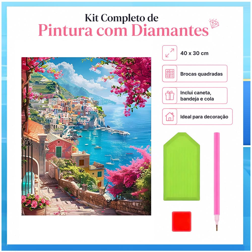 Conjunto de pintura diamante adulto 5D tema vila de pesca 40x30cm adequado para decoração de casa, presentes de aniversá