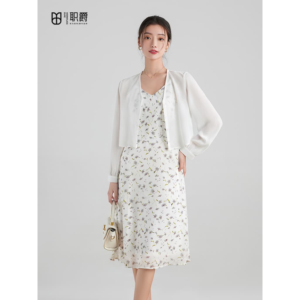 Vestido Floral feminino verão 2026 High-End estilingue vestido exterior combinando Cardigan tule blusa jaqueta feminina