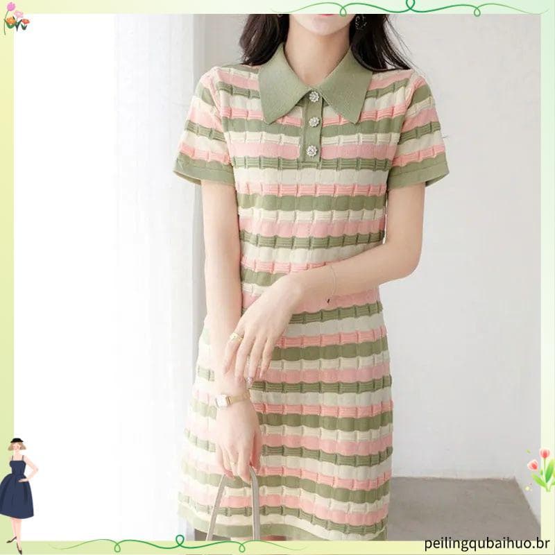 Verde listrado Polo saia novo estilo vestido feminino venda quente elegante saia feminina verão pequeno vestido feminino