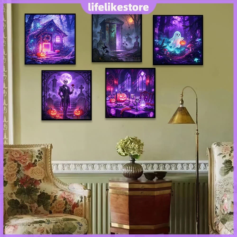 Kit De Pintura Diamante 5D Quadrado Completo Halloween DIY 30x30CM Tela Strass Bordado Arte [lifelikestore.br]