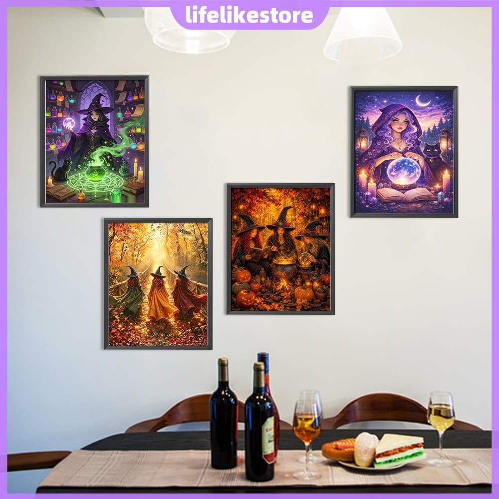 5D DIY Pintura Diamante Halloween Bruxa Figura Kit Completo De Strass Broca Quadrada [lifelikestore.br]