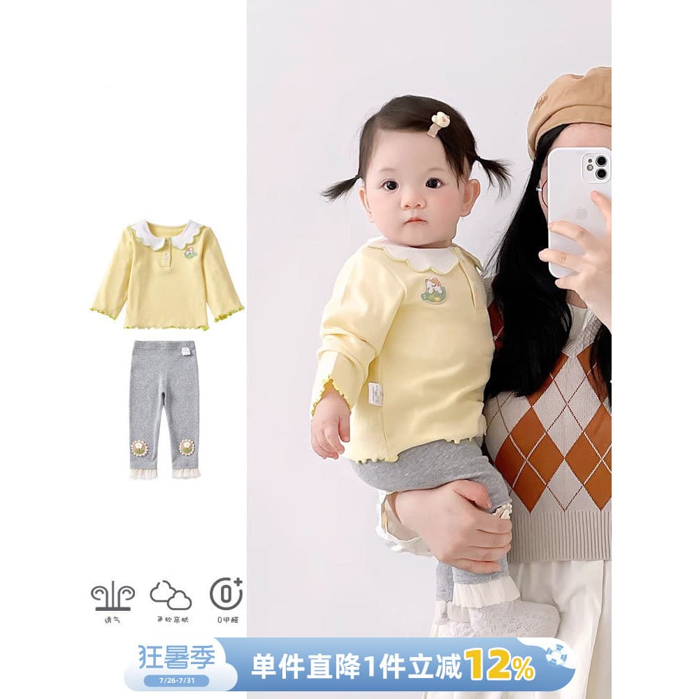 Roupas de bebê roupas de outono bebê menina estilo ocidental dividir terno de duas peças menina camisa de manga comprida