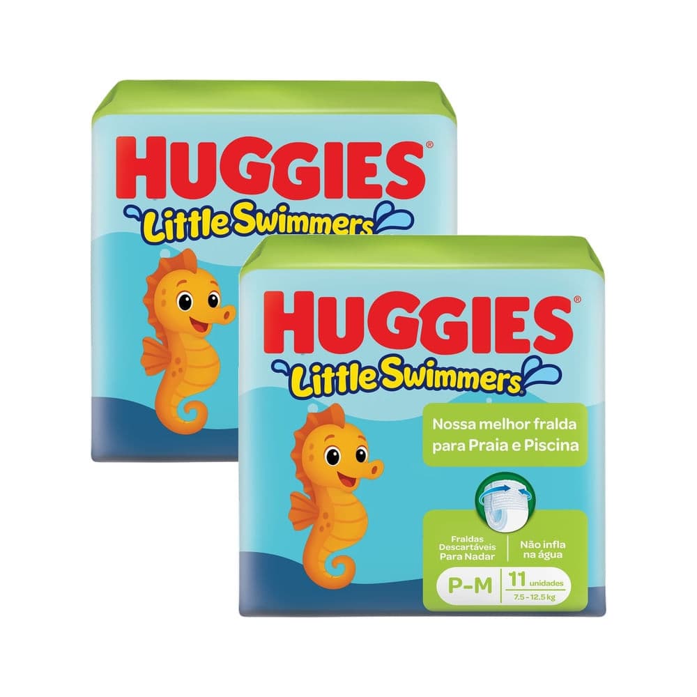 Kit 2 Fralda Huggies Little Swimmers Tamanho P/M 11 Unidades Descartáveis