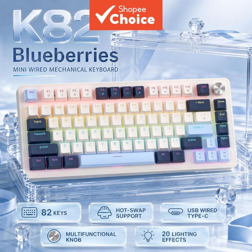 Teclado Mecânico para Jogos APAYADO K82 75% com Botão de Volume, Interruptores Azuis ou Vermelhos