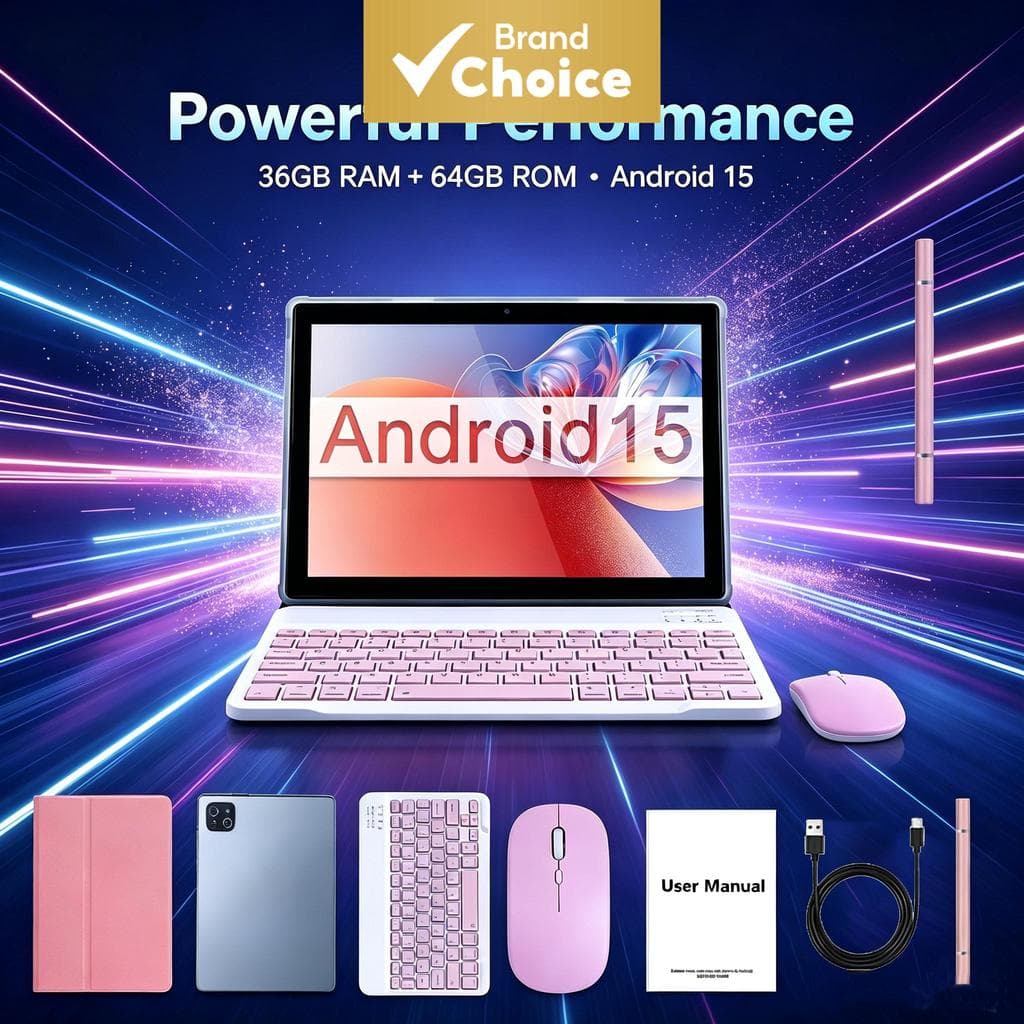 Tablet Android 2 em 1 com teclado e mouse, capa protetora e caneta, 64 GB + 36 GB (4+32 expansíveis), tela HD IPS