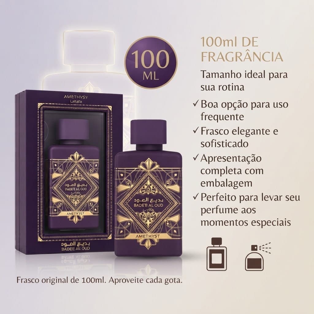Perfume Feminino Árabe EDP 100ml Roxo Fragrância Elegante Marcante Doce Alta Fixação Perfume Importado