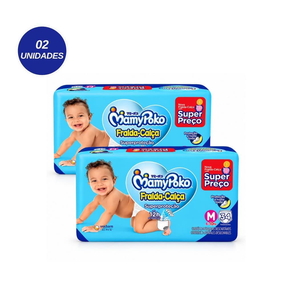 Kit 2 Pcts Fralda Infantil Mamypoko Calça Superproteção M 34 Und