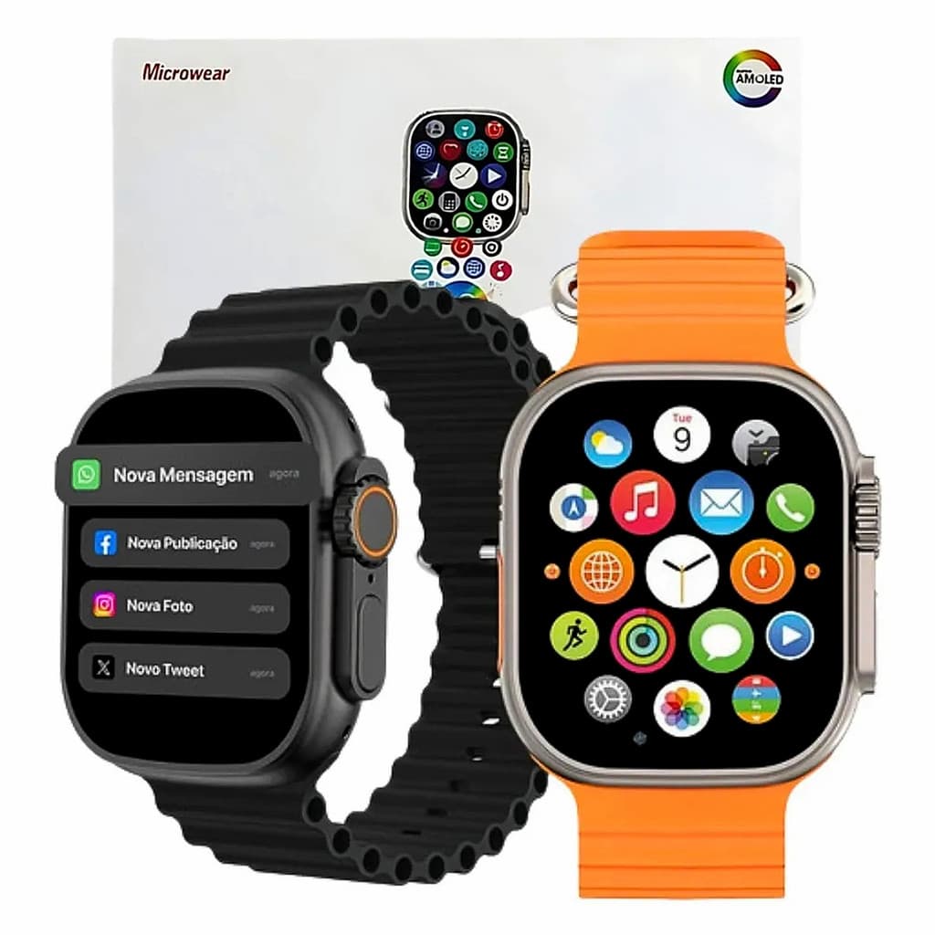 Relógio Smartwatch HW69 Pulseira Silicone Compatível iOS e Android Chamadas e Notificações À Prova