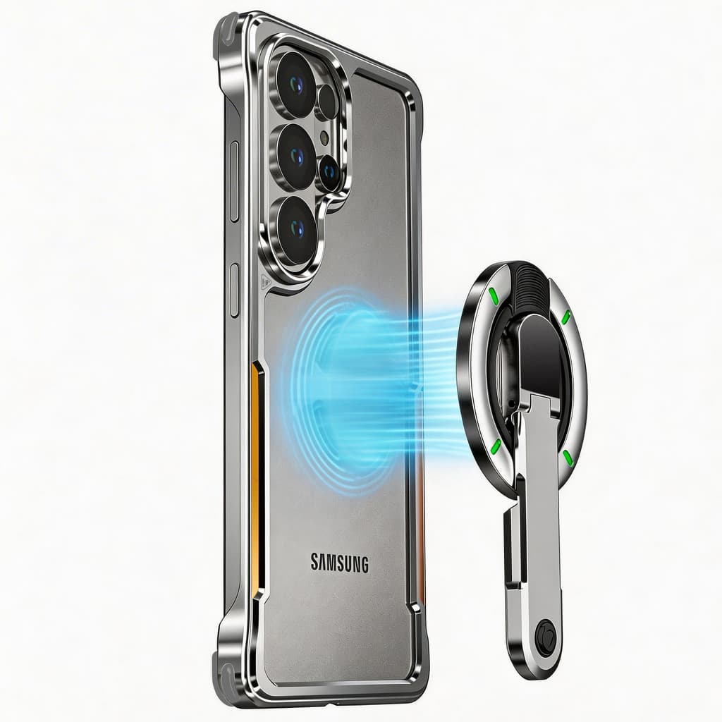 Capa de celular com suporte magnético em alumínio para Samsung GALAXY S26U, nova capa anti-queda Samsung Cool Shield
