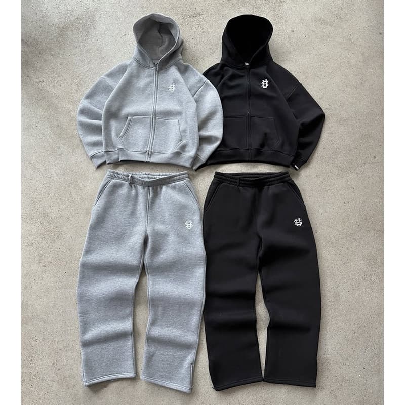 Inverno Europeu Americano Cross-Border S Bordado Moletom + Zíper Sweatpants Conjunto De Duas Peças Hip-Hop Y2k Roupas