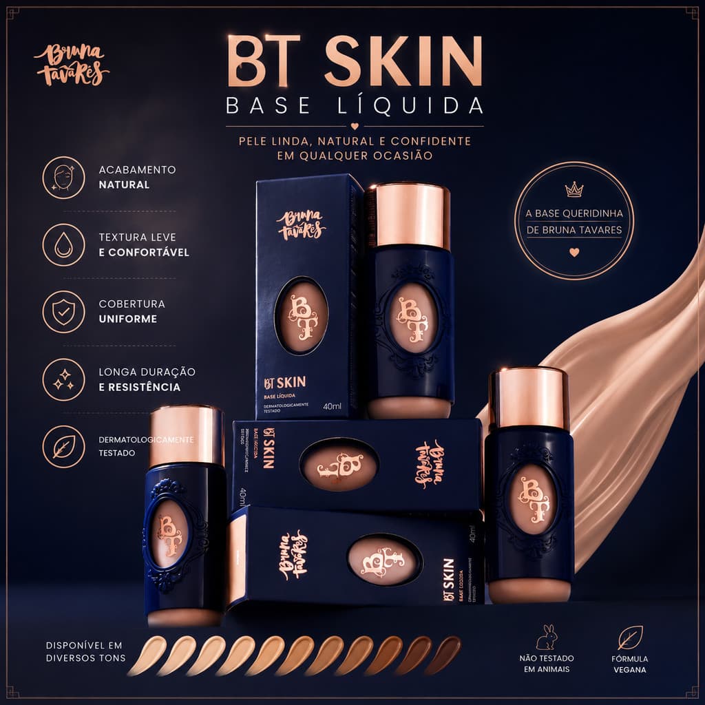 BT Skin Base Líquida Bruna Tavares Acabamento Natural para Maquiagem Facial