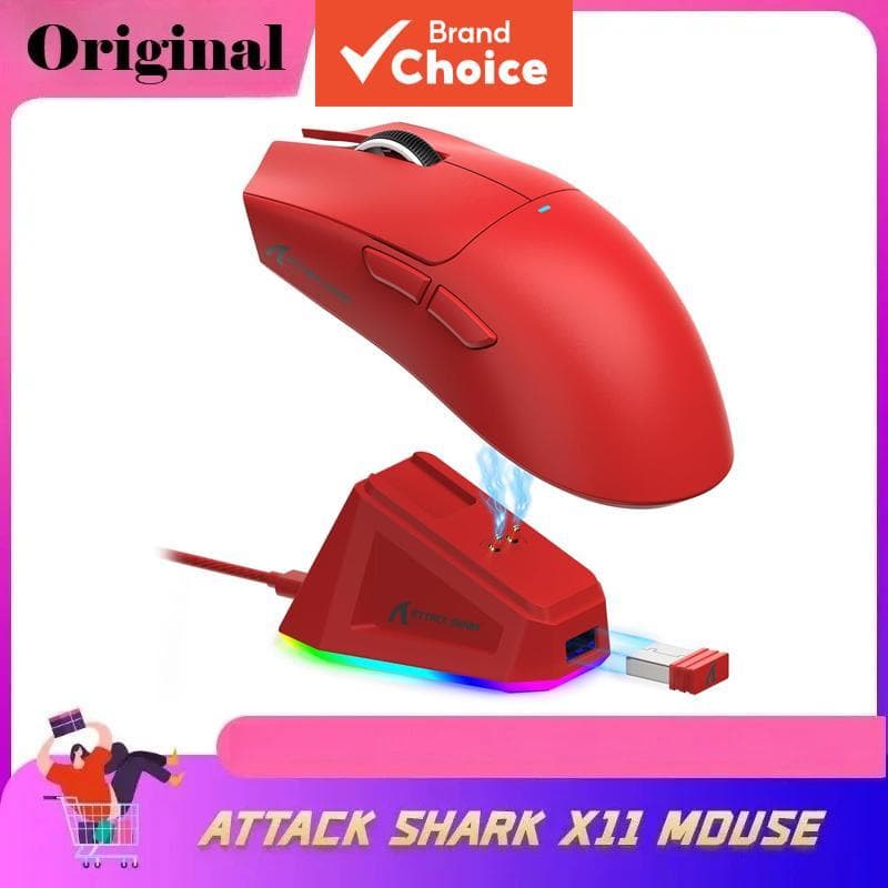 Mouse Gamer Attack Shark X11 Sem Fio Ultra Leve – Mouse para Jogos 3 Modos para PC e Laptop