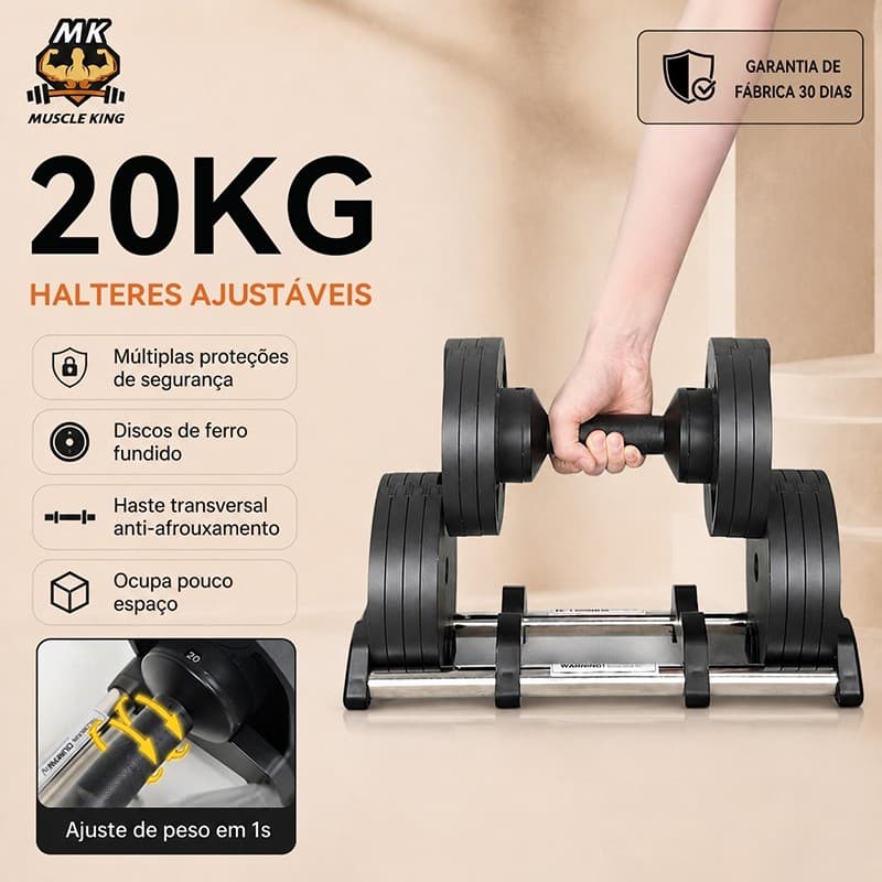 Kit Halteres Ajustáveis 20kg Com Base Academia Em Casa Musculação Fitness Equipamento De Força Treino Resistência