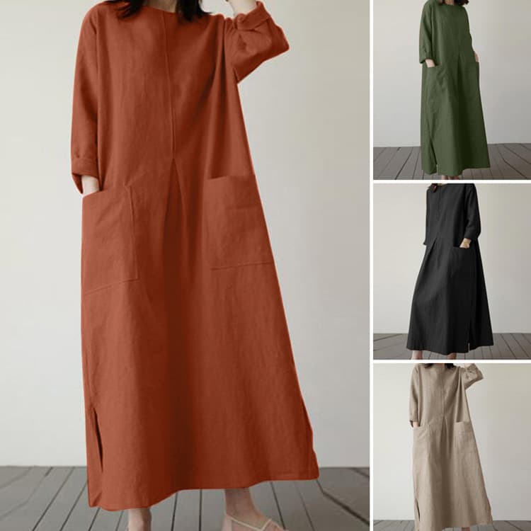 2026 novo estilo manga longa vestido feminino primavera em torno do pescoço elegante vestido feminino Casual moda férias