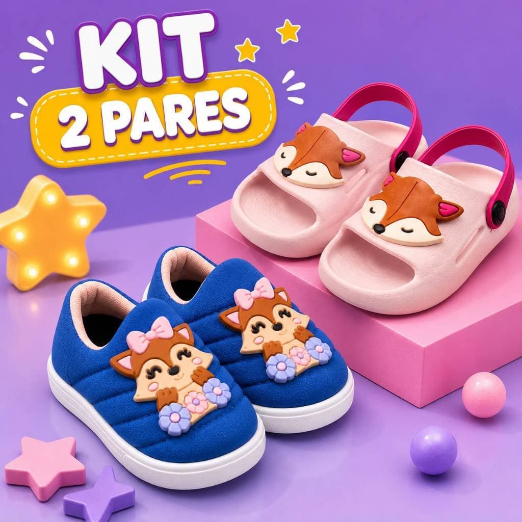 Kit 2 Pares Calçado Infantil Tênis Calce Fácil Chinelo Menina Infantil Confortável Compre Já