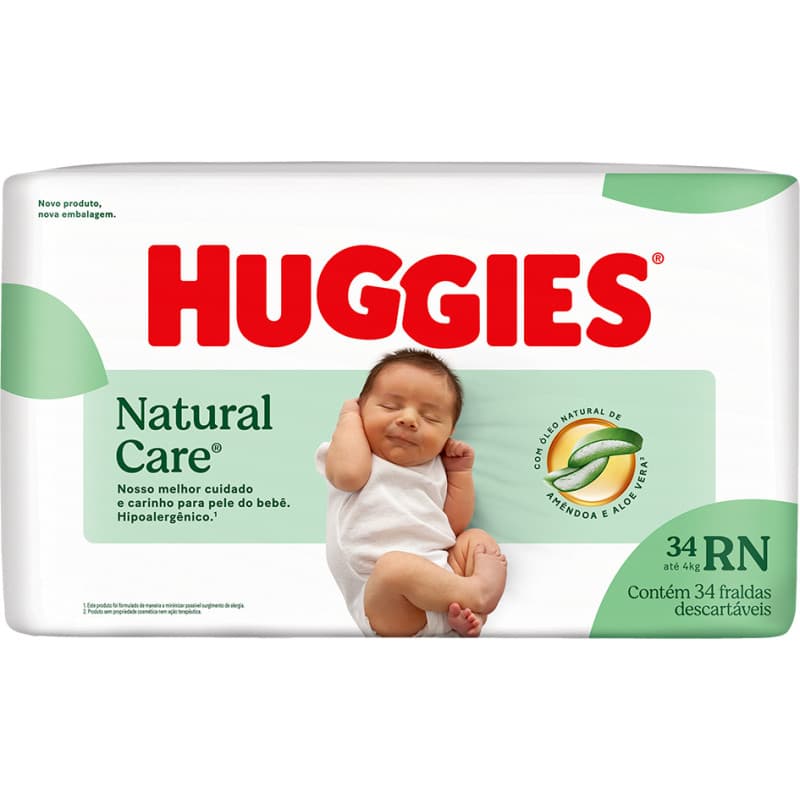 Fralda Huggies Natural Care Mega Bebê Recém Nascido 34 Unidades
