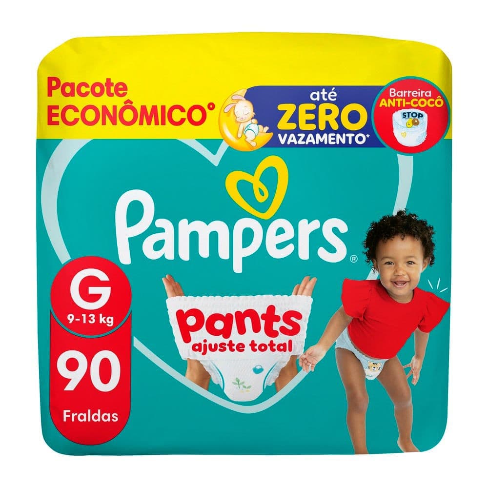 Fralda Pampers Pants Ajuste Total Tamanho G com 90 Unidades Descartáveis Pacote Econômico