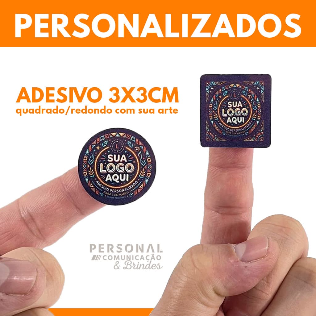 Adesivo Personalizado Vinil 3X3 - 1000 500 300 ou 200 un.Logo Etiqueta Redondo Quadrado P Embalagens