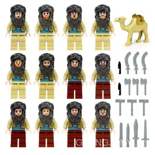 Kit 12 Blocos de Montar Miniatura de Pastores Árabes, Dromedário e Acessórios Compatíveis com Lego ESHP