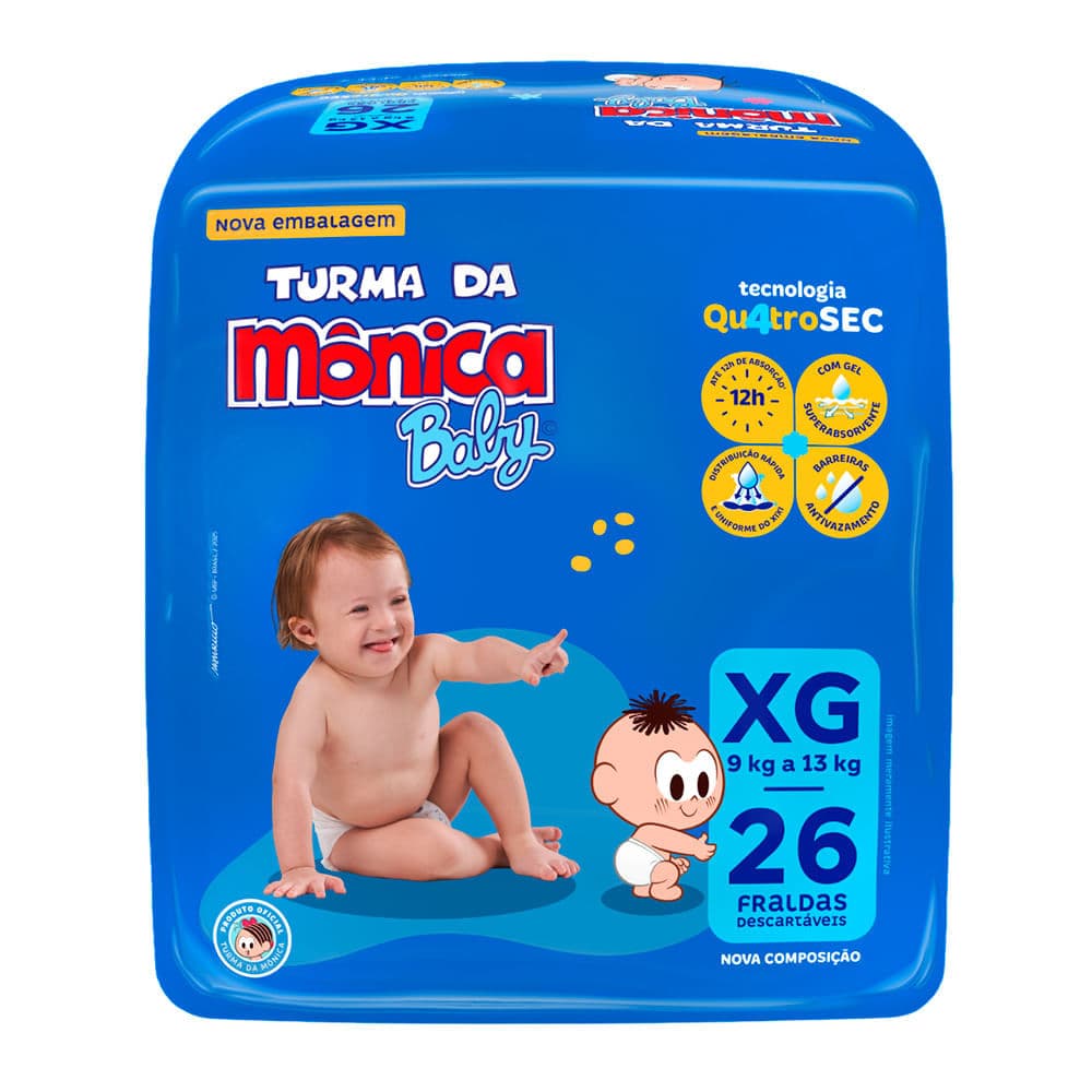 Fralda Descartável Turma Da Mônica Econômica XG - 26 Unidades