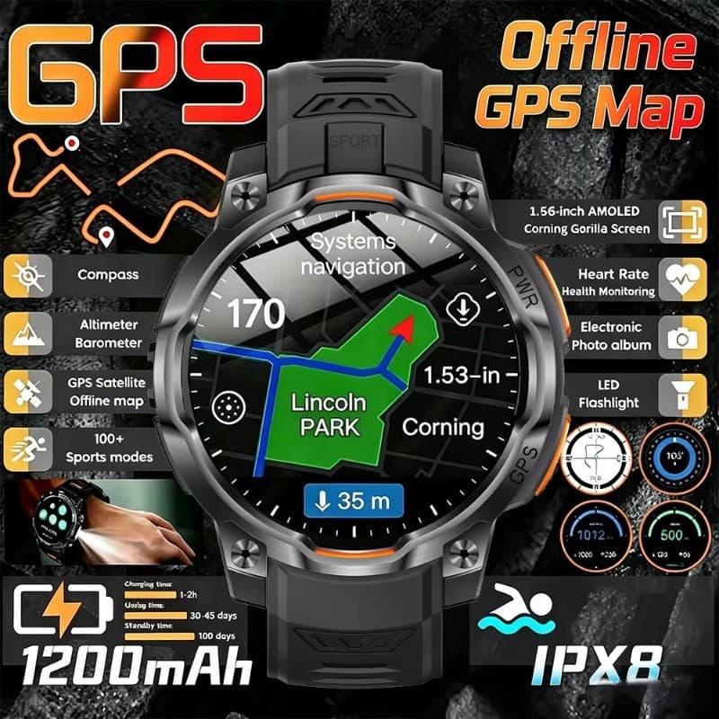 2026 Mapa Offline Novo Smartwatch Relógio Inteligente IPX8 À Prova Dwaterproof Água Navegação GPS Bússola Altímetro Lant