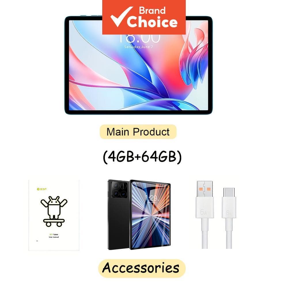 Tablet de Aprendizagem 10,1 Polegadas Android 13 PC 4GB RAM 64GB ROM Suporta Rede Celular WiFi Bluetooth