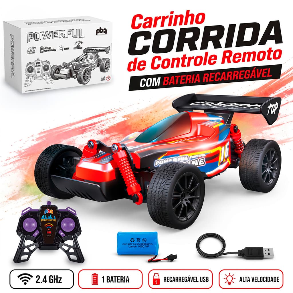Carrinho De Controle Remoto Alta Velocidade Com Luz Recarregável Buggy Infantil Menino