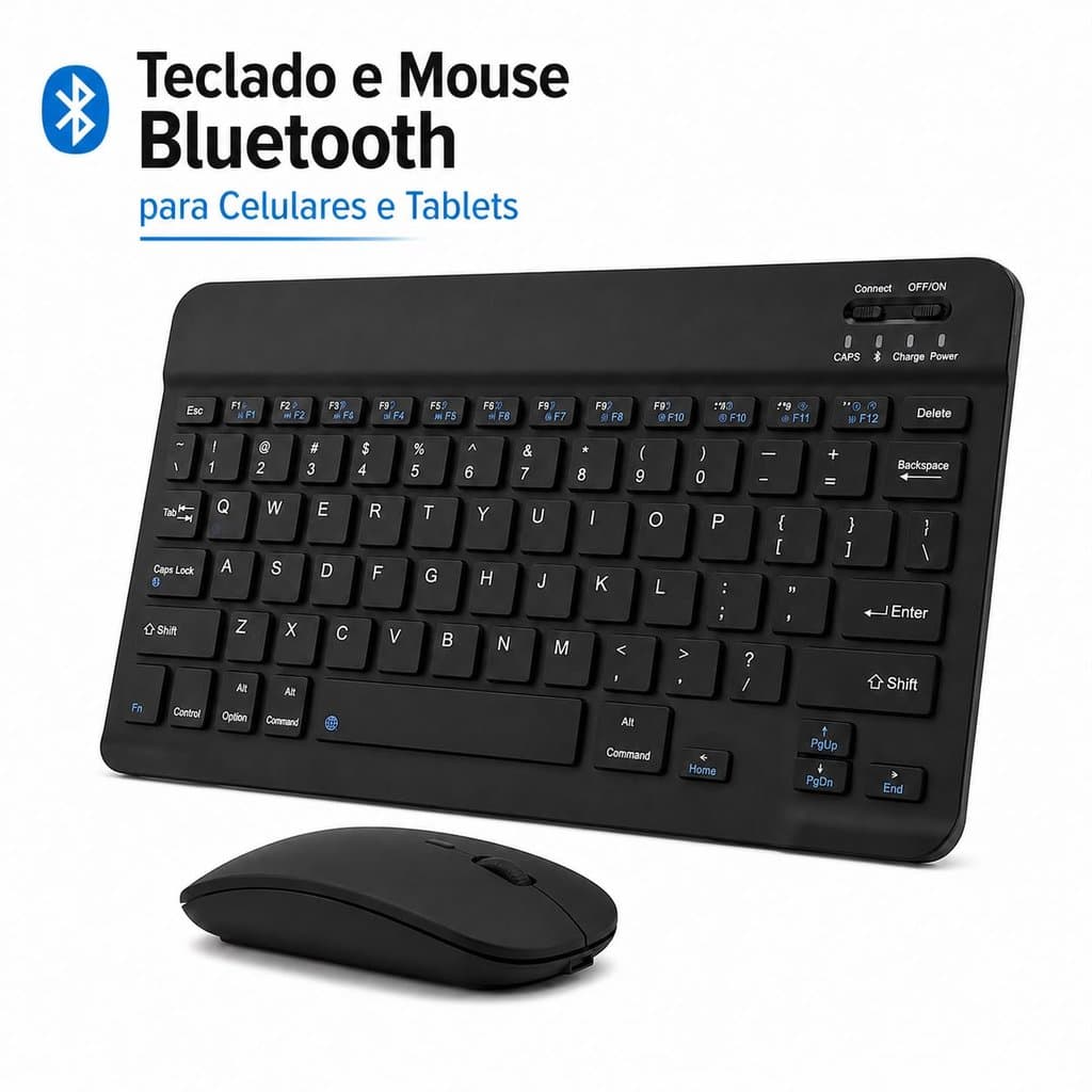 Teclado e Mouse Sem Fio Bluetooth Ultrafino Portátil Recarregável Celular Notebook Computador