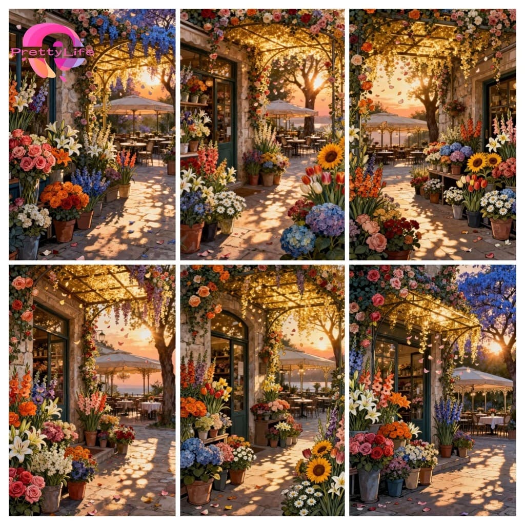 PL Cenário De Flores 5D DIY Pintura De Diamante/A Óleo Digital Ponto Cruz De Cristal Redondo Completo Mosaico Kit De Bor