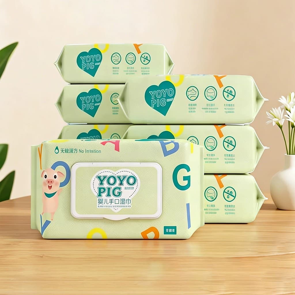 Lenços umedecidos Extra grossos Yoyo Pig, bolsa grande com capa, mão, boca, bunda, dedicado, lenços umedecidos para bebê