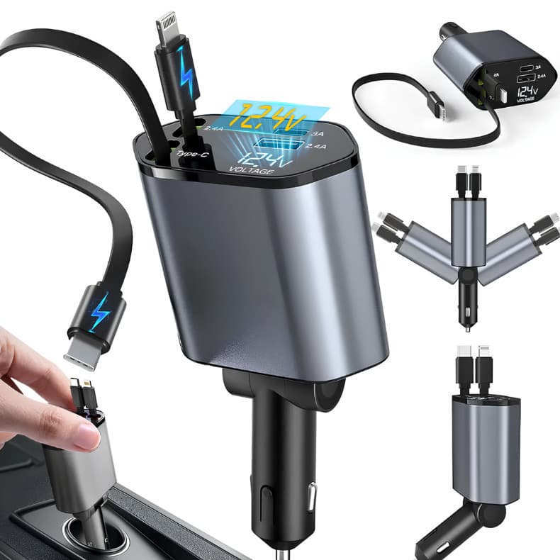 Carregador de carro 120W USB/IOS/TYPE-C Adaptador 4 Em 1 usb veicular com LED carregador super turbo jimyy