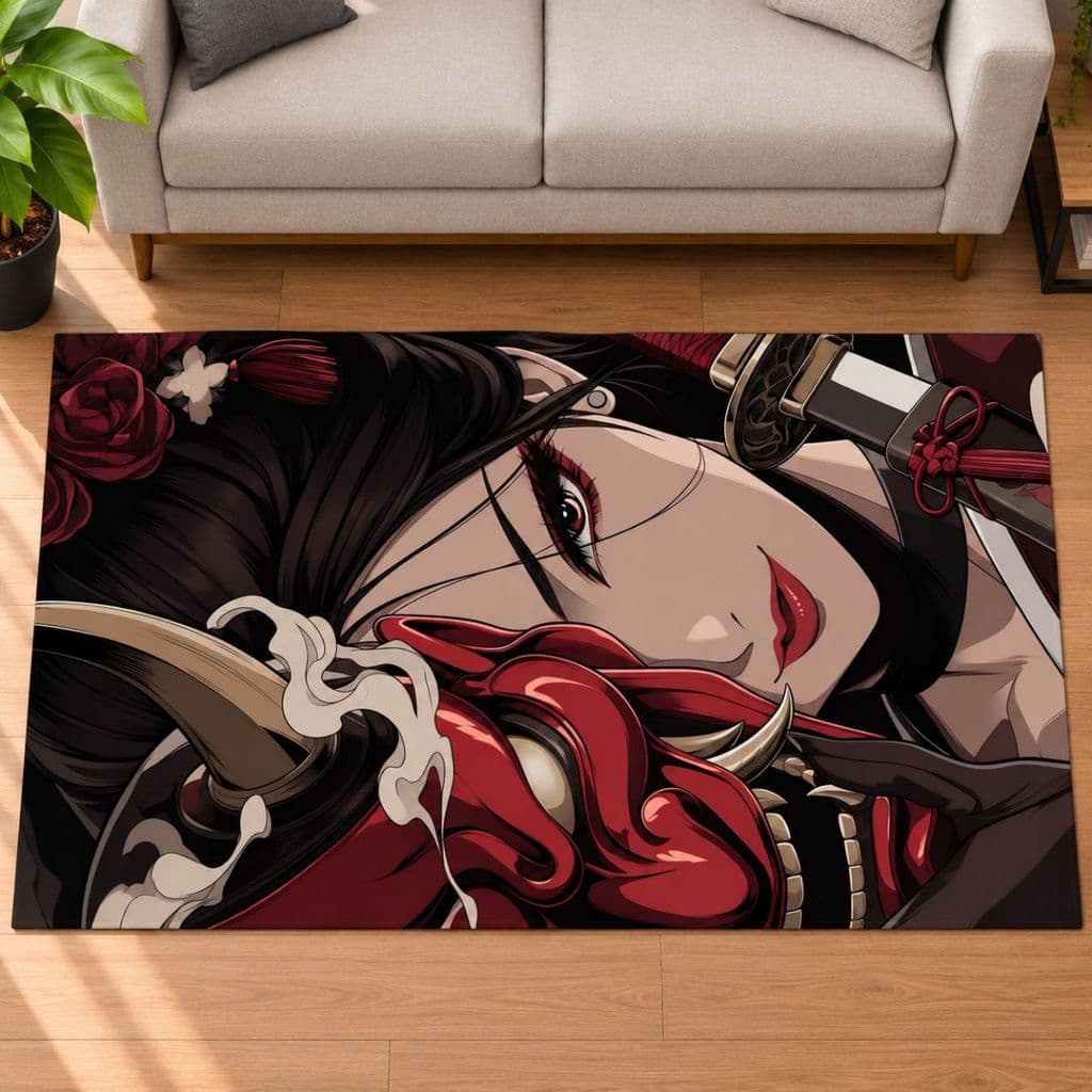 Tapete Decorativo Japonesa 118x70cm Antiderrapante Sala, Quarto e Escritório