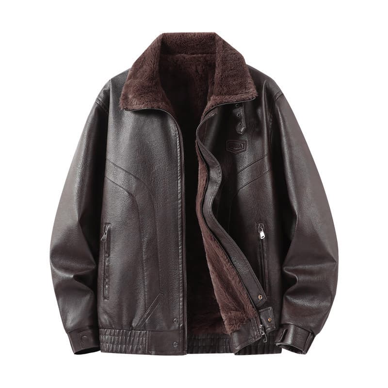 2026 novo estilo jaqueta de couro masculina versão larga forro de lã lapela jaqueta de couro jaqueta casual masculina su