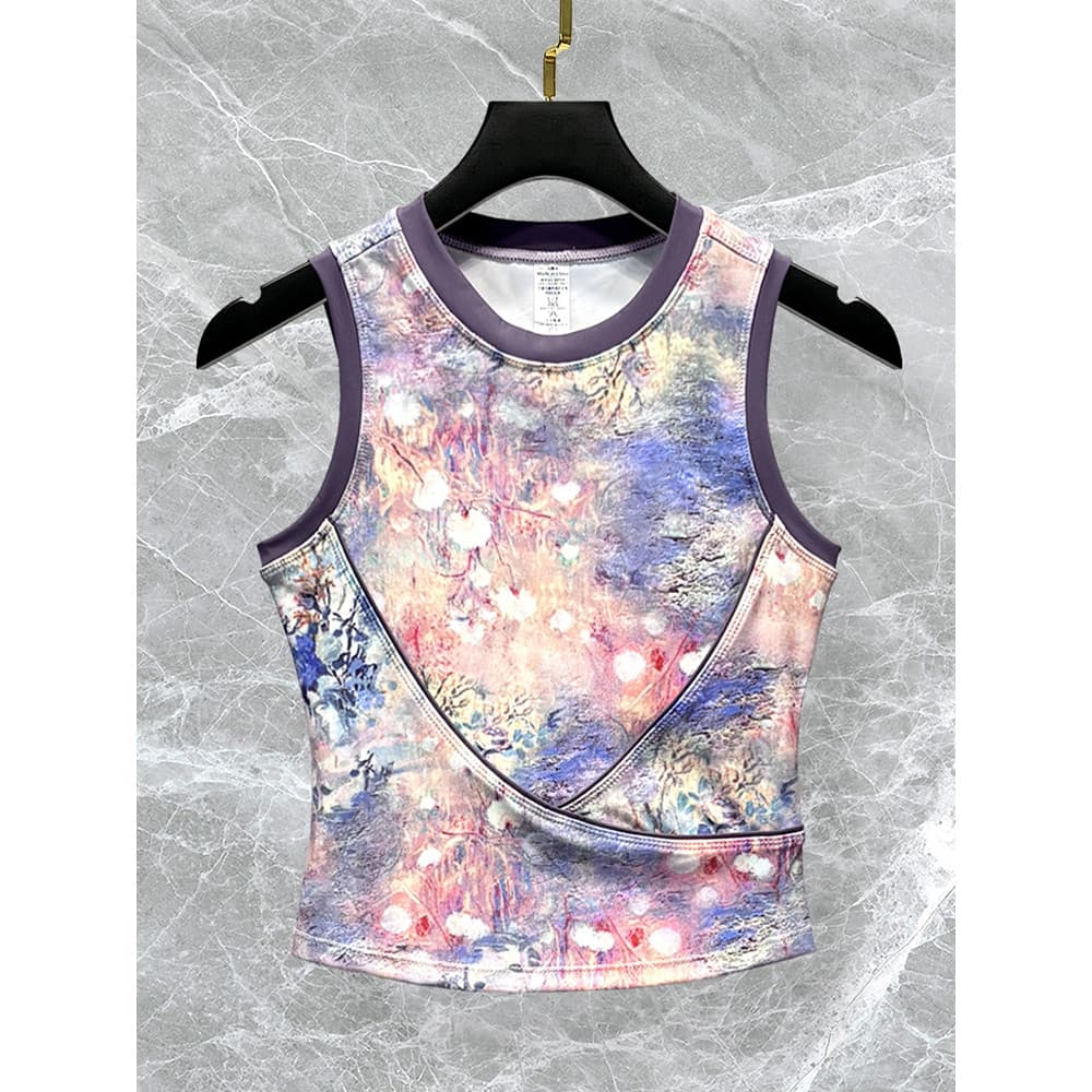 Cor impressa roupas de Yoga colete feminino 2026 novo estilo verão moda esportes Fitness Pilates roupas de treinamento t