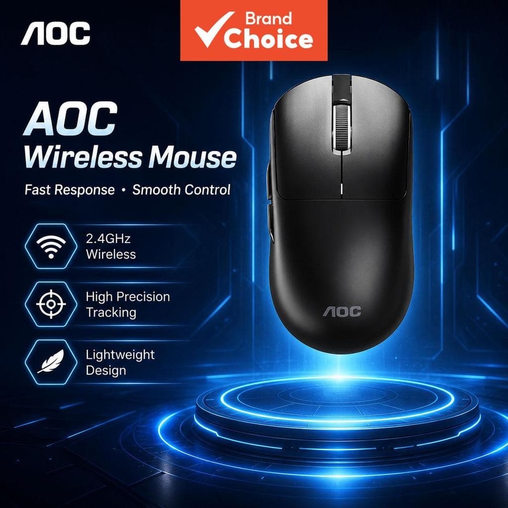 Rato Sem Fio AOC MS225 Minimalist Preto Design Ergonômico Antidesgaste Botões Laterais Adicionais Mouse Compacto Sem Fio
