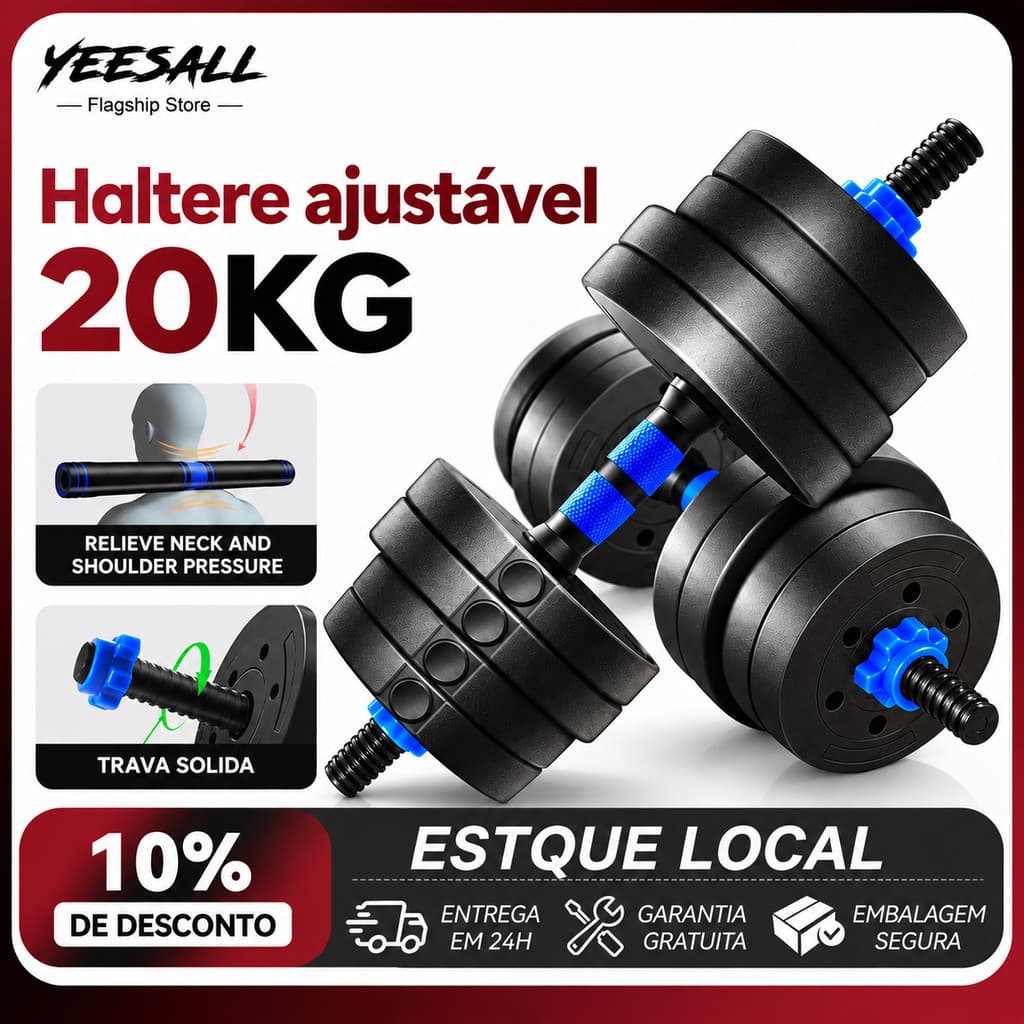 YEESALL Kit Halteres Ajustáveis com Anilhas e Barra para Musculação Academia e Treino em Casa