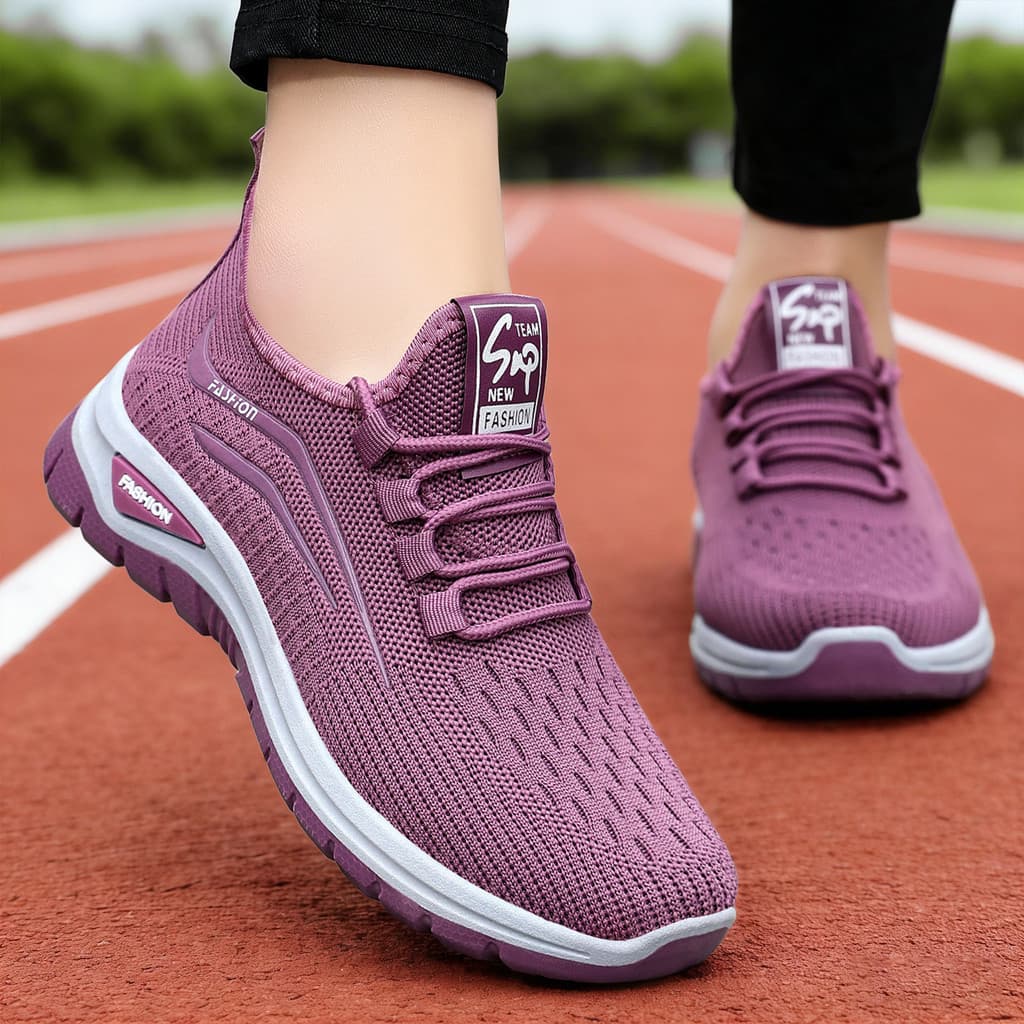 Tênis esportivo novo, tênis casual respirável com tecido Flyknit, tênis de malha versátil.