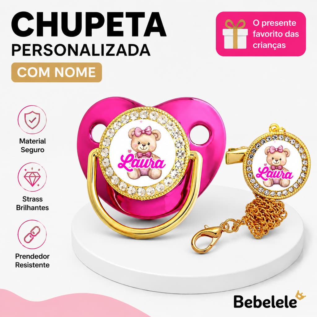 Chupeta rosa para bebê menina, com nome e foto personalizados, presente de aniversário personalizado OUBX