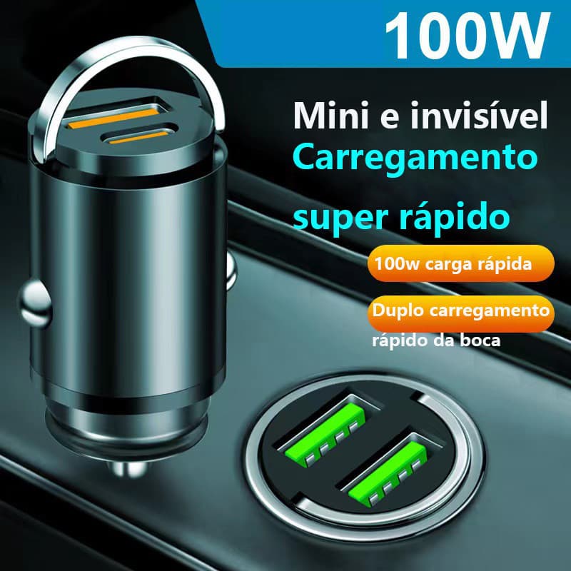 carregador carro Usb Rápido De 100W-Adaptador De Carga Telefônica -Porta USB Dupla Mini