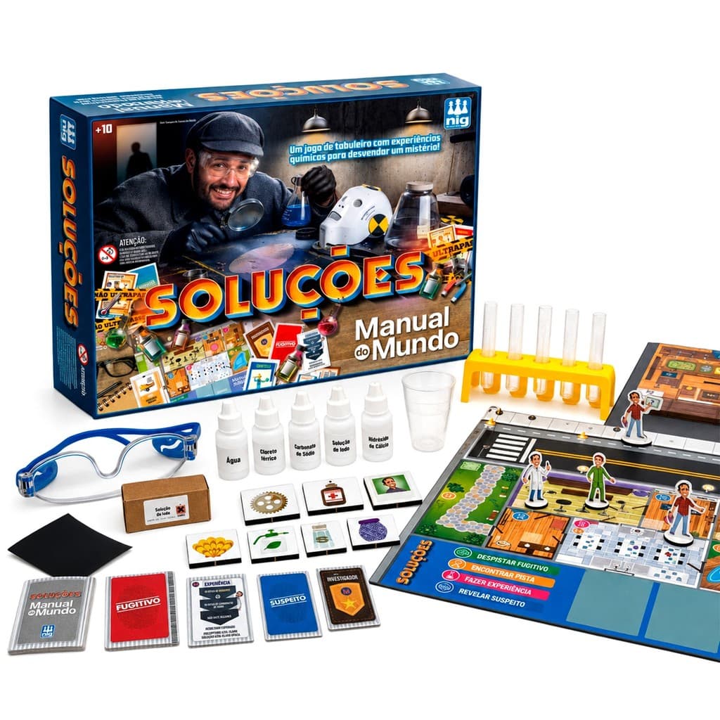 Jogo Soluções Experiências Químicas Manual Do Mundo 77 Peças Tabuleiro Para Família - NIG Brinquedos