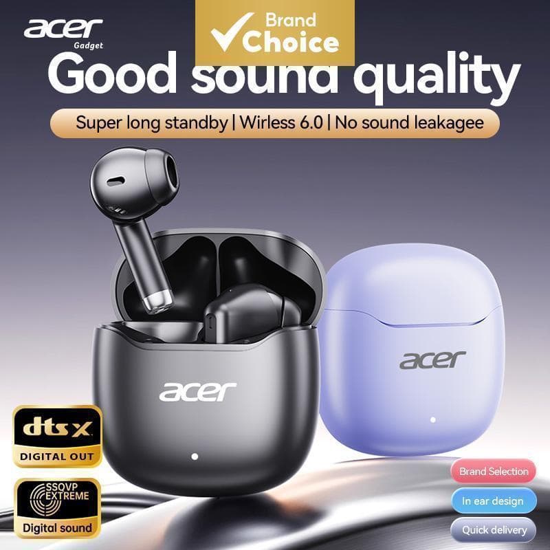 Fones de ouvido sem fio Acer OHR617, fones Bluetooth com microfone, tipo C, fones de ouvido intra-auriculares TWS de 13