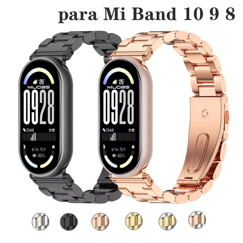 Pulseira De Aço Inoxidável Para Xiaomi Mi Band 11 10 9 8 NFC Strap Metal Relógio Smartwatch Acessórios
